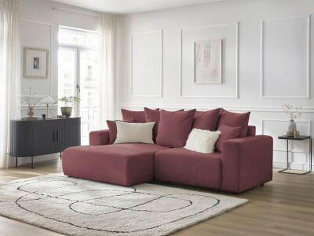 ECKSOFA Ottomane links  ATILLA Rot Flachgewebe  - Rot/Schwarz, MODERN, Kunststoff/Textil (149/244cm)