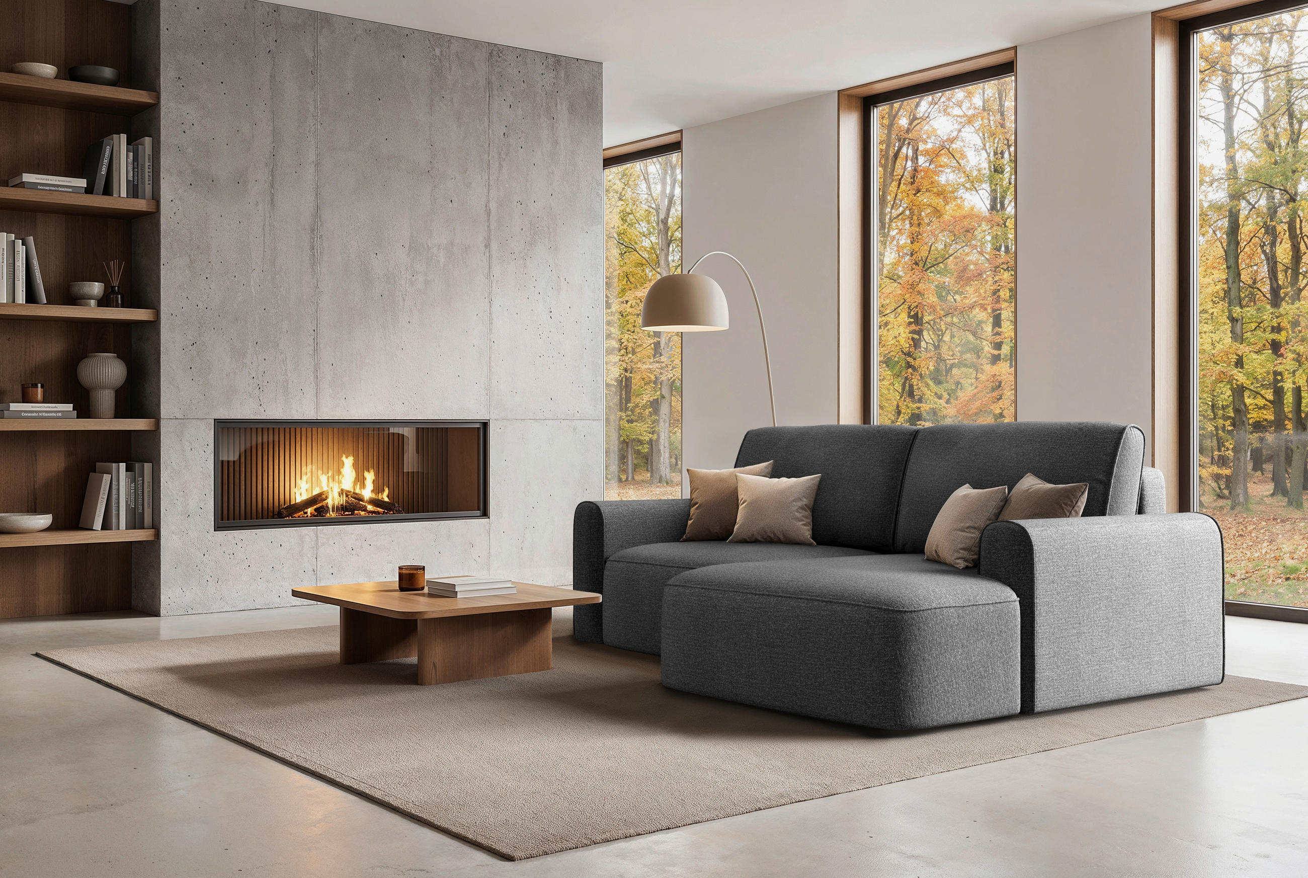 ECKSOFA PIEMONTE Graphitfarben Chenille Rückenkissen, Bettkasten, Schlaffunktion  - Graphitfarben/Schwarz, MODERN, Holz/Kunststoff (92/250cm) - Livetastic