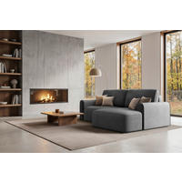 ECKSOFA PIEMONTE Graphitfarben Chenille Rückenkissen, Bettkasten, Schlaffunktion  - Graphitfarben/Schwarz, MODERN, Holz/Kunststoff (92/250cm) - Livetastic