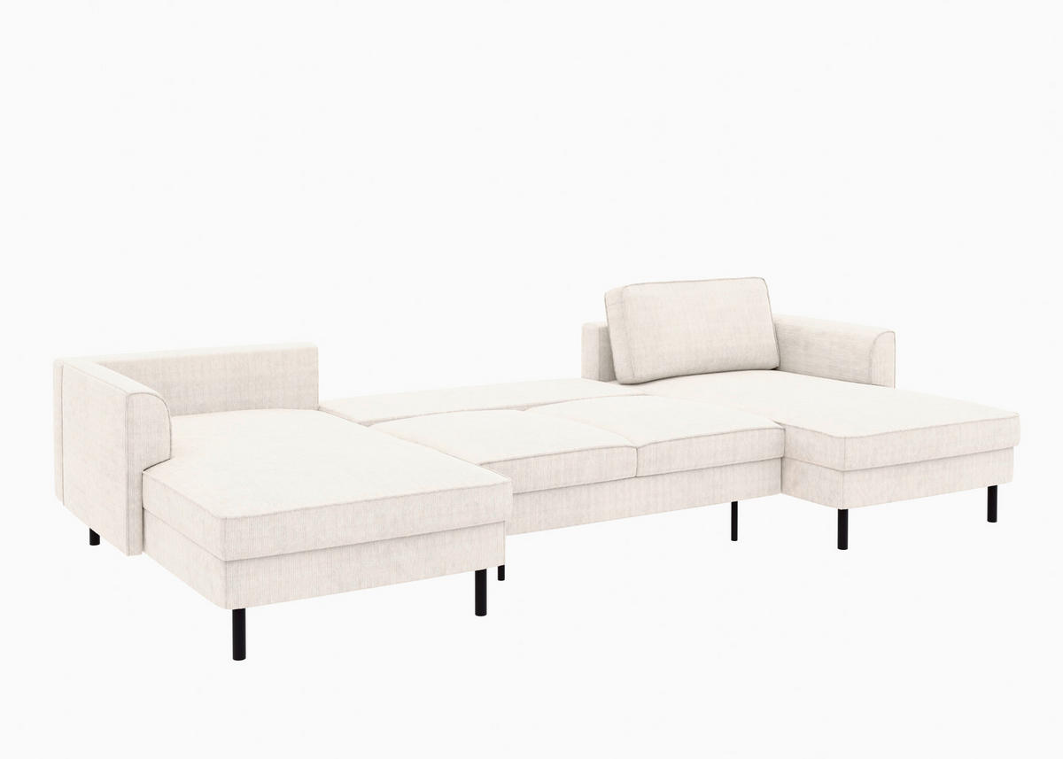 WOHNLANDSCHAFT Creme Cord  - Creme/Schwarz, MODERN, Textil/Metall (161/306/161cm) - Trendmanufaktur