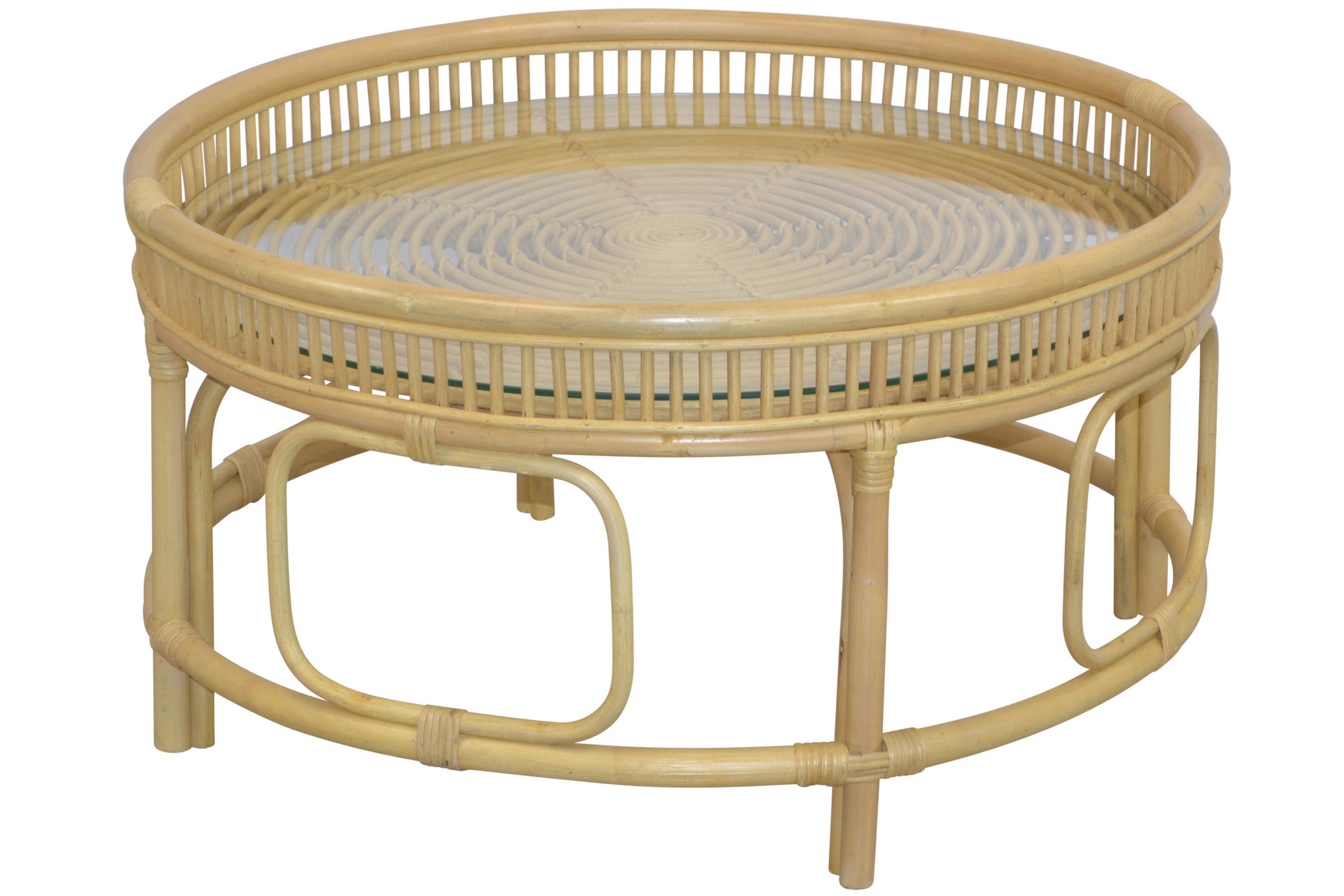 COUCHTISCH Rattan massiv Sicherheitsglas 75/75/41 cm rund Beige  - Beige, Design, Glas/Holz (75/75/41cm) - MID.YOU