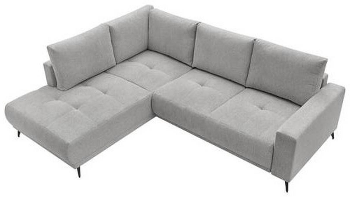 ECKSOFA RAFAEL Hellgrau Struktur Rückenkissen, Bettkasten  - Hellgrau/Schwarz, Design, Textil/Metall (218/269cm) - P & B
