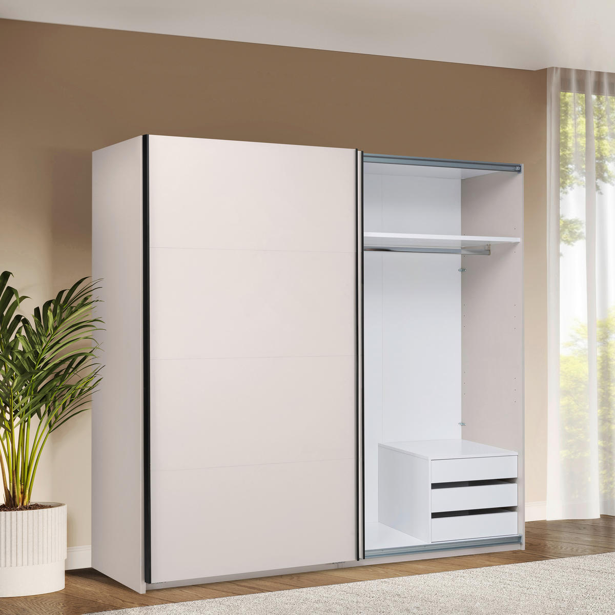 SCHIEBETÜRENSCHRANK 250/211,5/61,5 cm 2-türig Kaschmir  - Kaschmir/Schwarz, MODERN, Holzwerkstoff/Metall (250/211,5/61,5cm) - MID.YOU