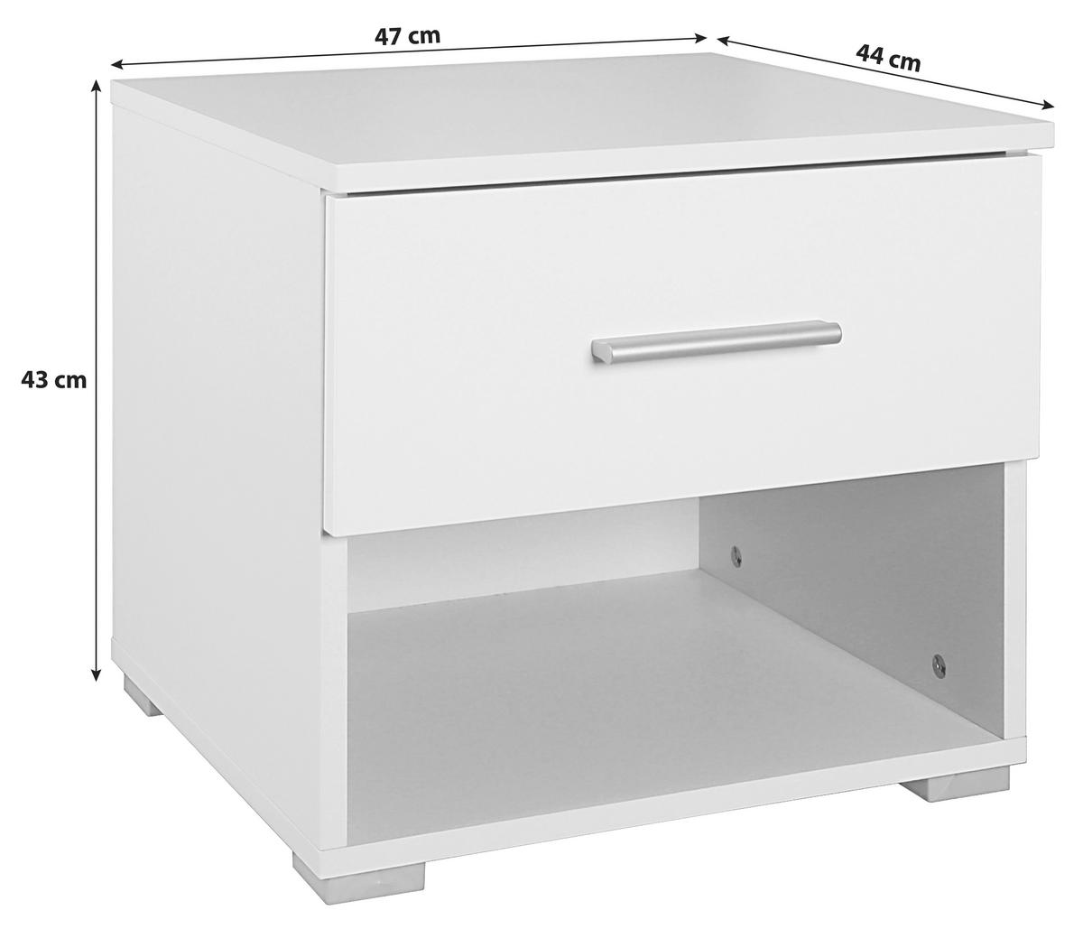 SÄNGBORD i vit högglans  - vit/aluminiumfärg, Klassisk, trämaterial/plast (47/43/44cm) - Rauch Möbel