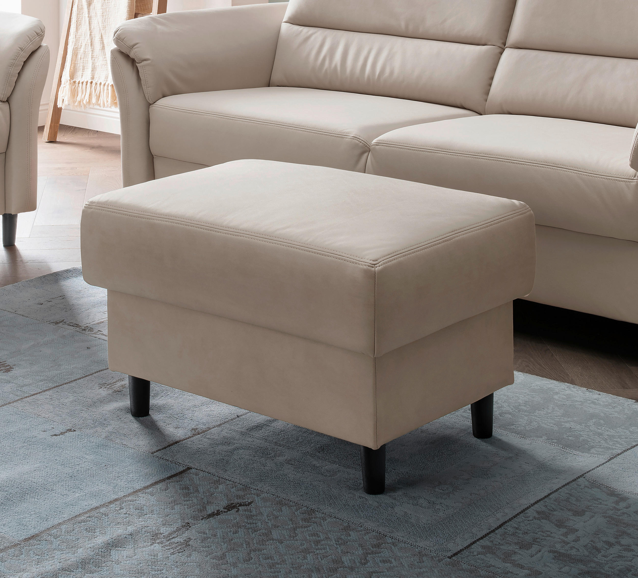 HOCKER in Textil Beige  - Beige/Schwarz, Modern, Holz/Textil (76/46/55cm) - Livetastic
