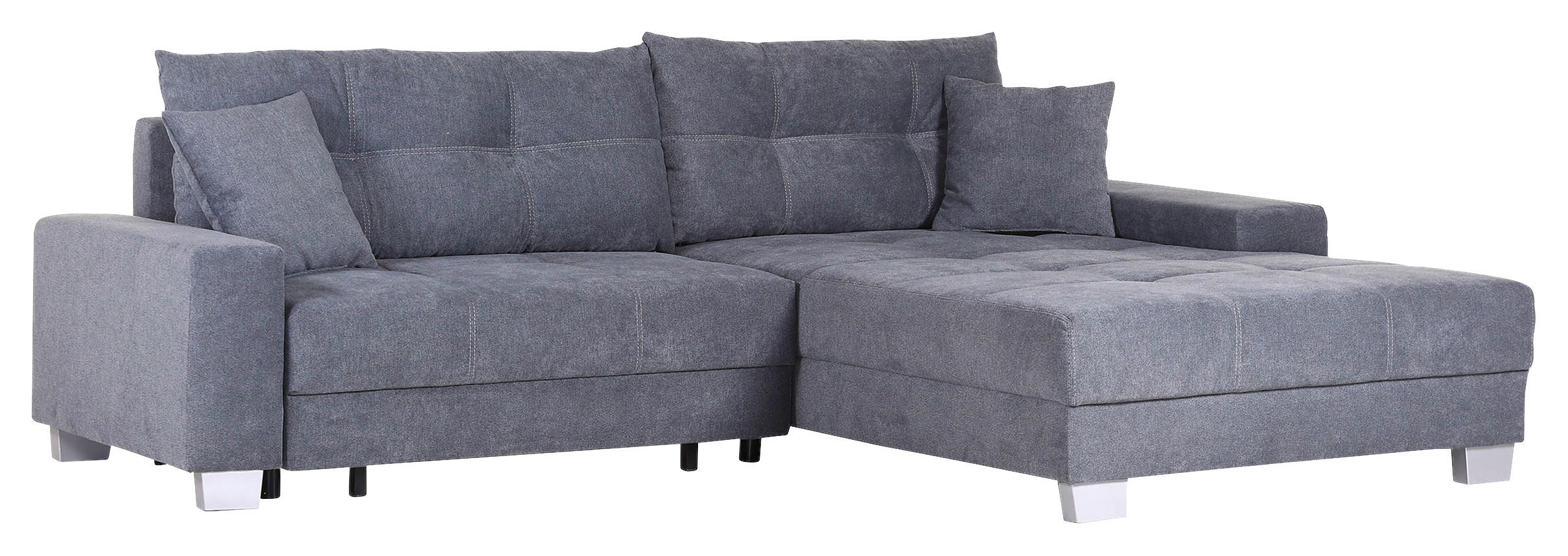 WOHNLANDSCHAFT Dunkelgrau Flachgewebe - Dunkelgrau/Silberfarben, KONVENTIONELL, Holz/Textil (273/192cm) - Carryhome