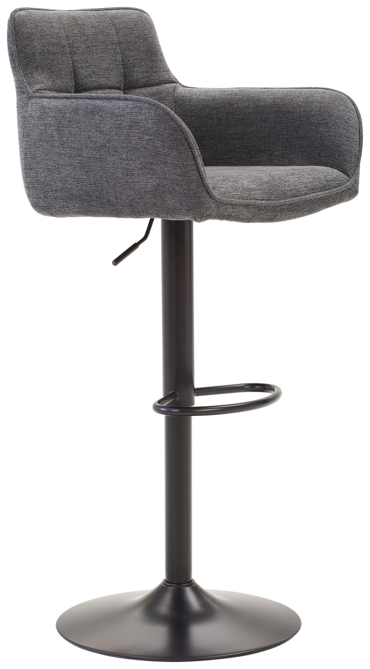 BARHOCKER Webstoff Grau, Schwarz Eisen Sitzfläche 360° drehbar, inklusive Armlehnen  - Schwarz/Grau, MODERN, Textil/Metall (54,5/111,5/51,5cm) - Livetastic