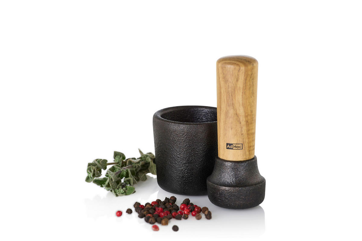 MÖRSERSET CAMO  - Schwarz/Akaziefarben, Design, Holz/Metall (6,2/6cm) - AdHoc