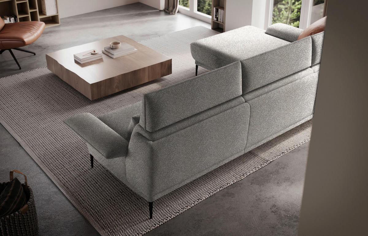 ECKSOFA in Bouclé Hellgrau  - Hellgrau/Schwarz, Modern, Textil/Metall (186/330cm) - Johann Jakob