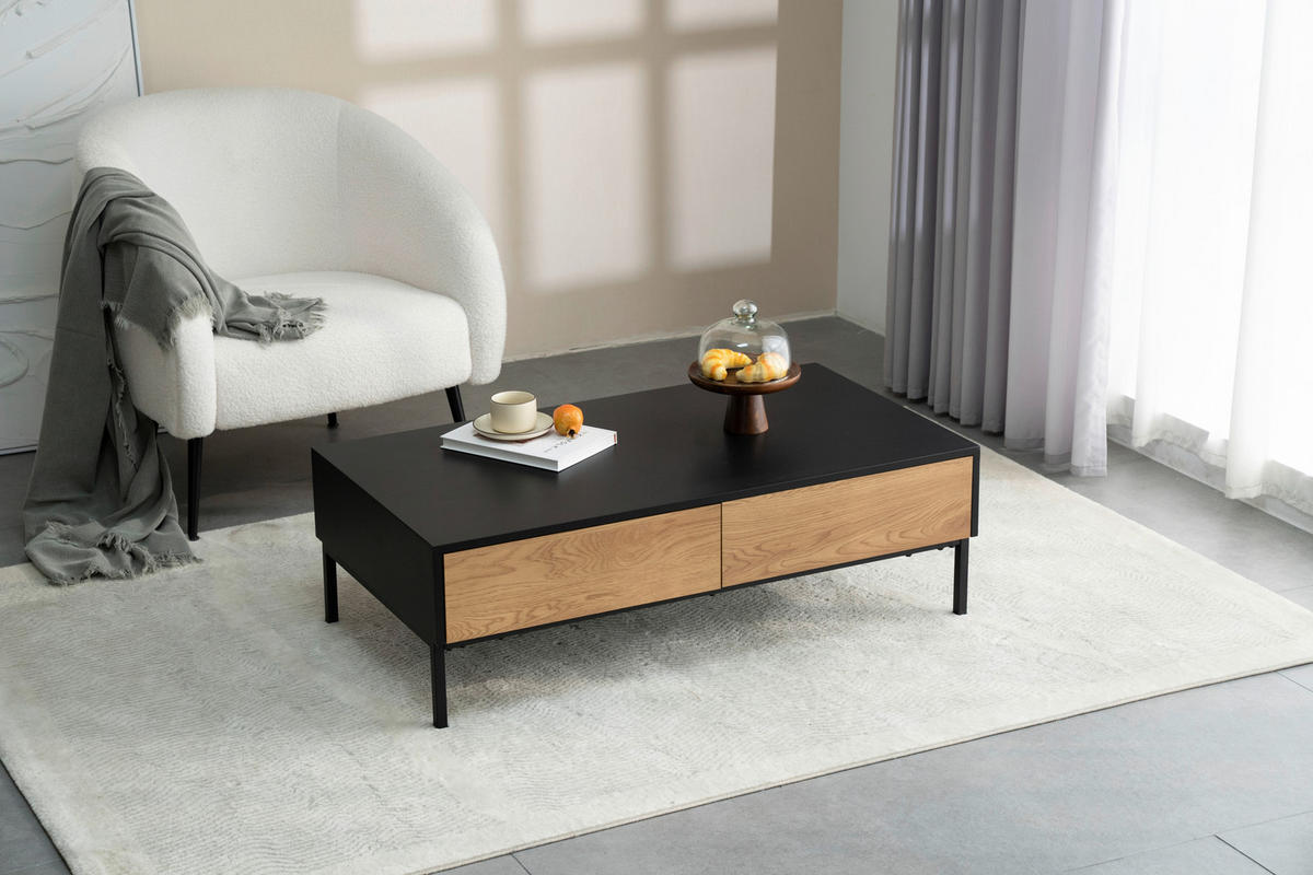 DOHÁNYZÓASZTAL fém, faalapú anyag   - fekete/tölgyfa, Design, faalapú anyag/fém (110/35/60cm) - MID.YOU