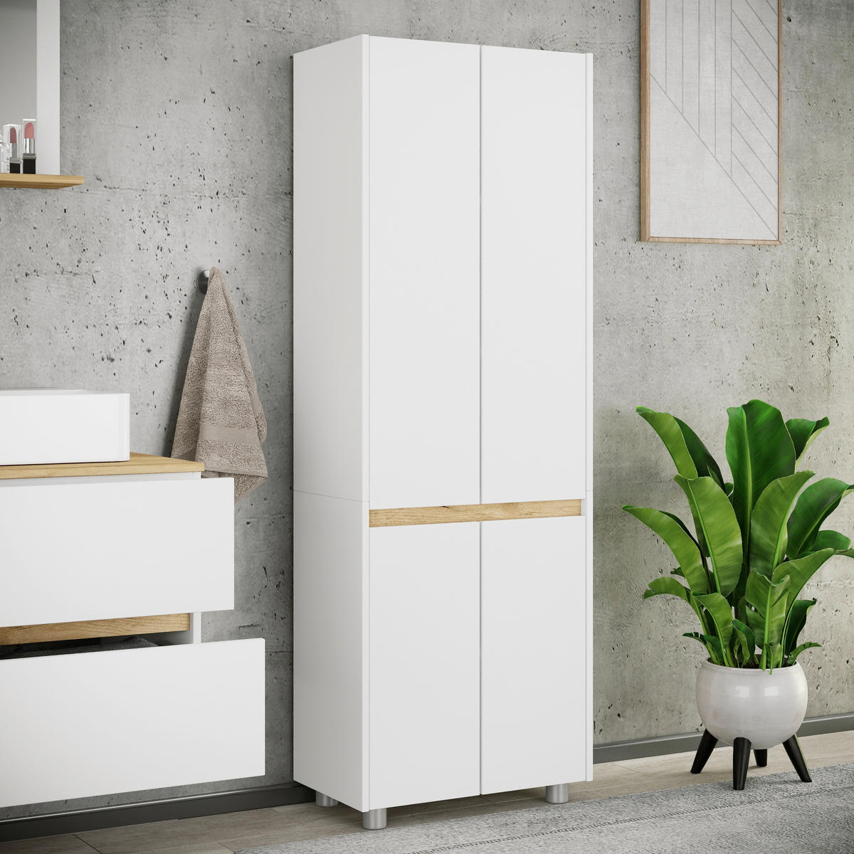 HOCHSCHRANK 57/165/33 cm  - Honigeiche/Silberfarben, Trend, Holzwerkstoff/Kunststoff (57/165/33cm) - MID.YOU