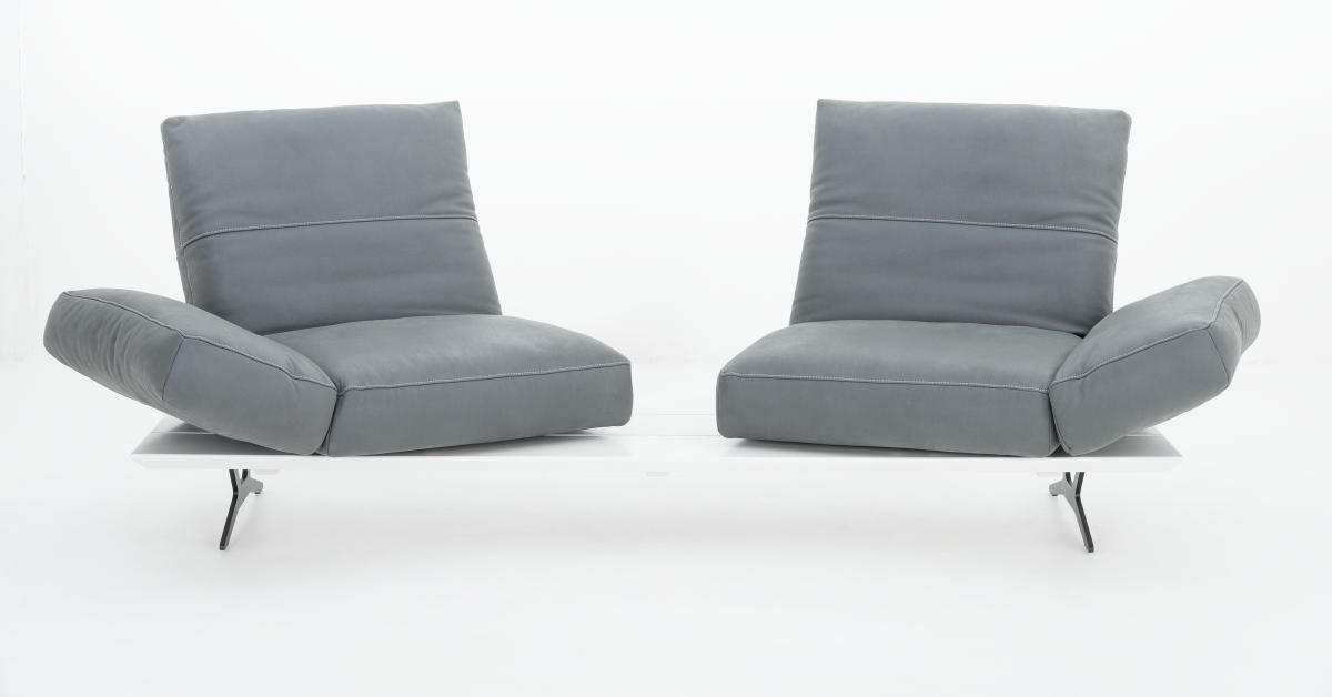 2,5-SITZER Echtleder Grau, Weiß  - Hellgrau/Weiß, Design, Leder/Metall (228/97/85cm) - Ambiente