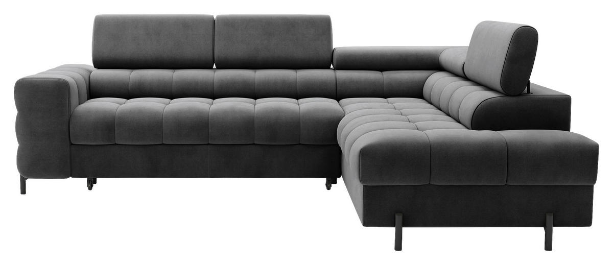 ECKSOFA FERUCCE in Flachgewebe Dunkelgrau  276/200 cm  - Dunkelgrau/Schwarz, Design, Textil/Metall (276/200cm) - MID.YOU
