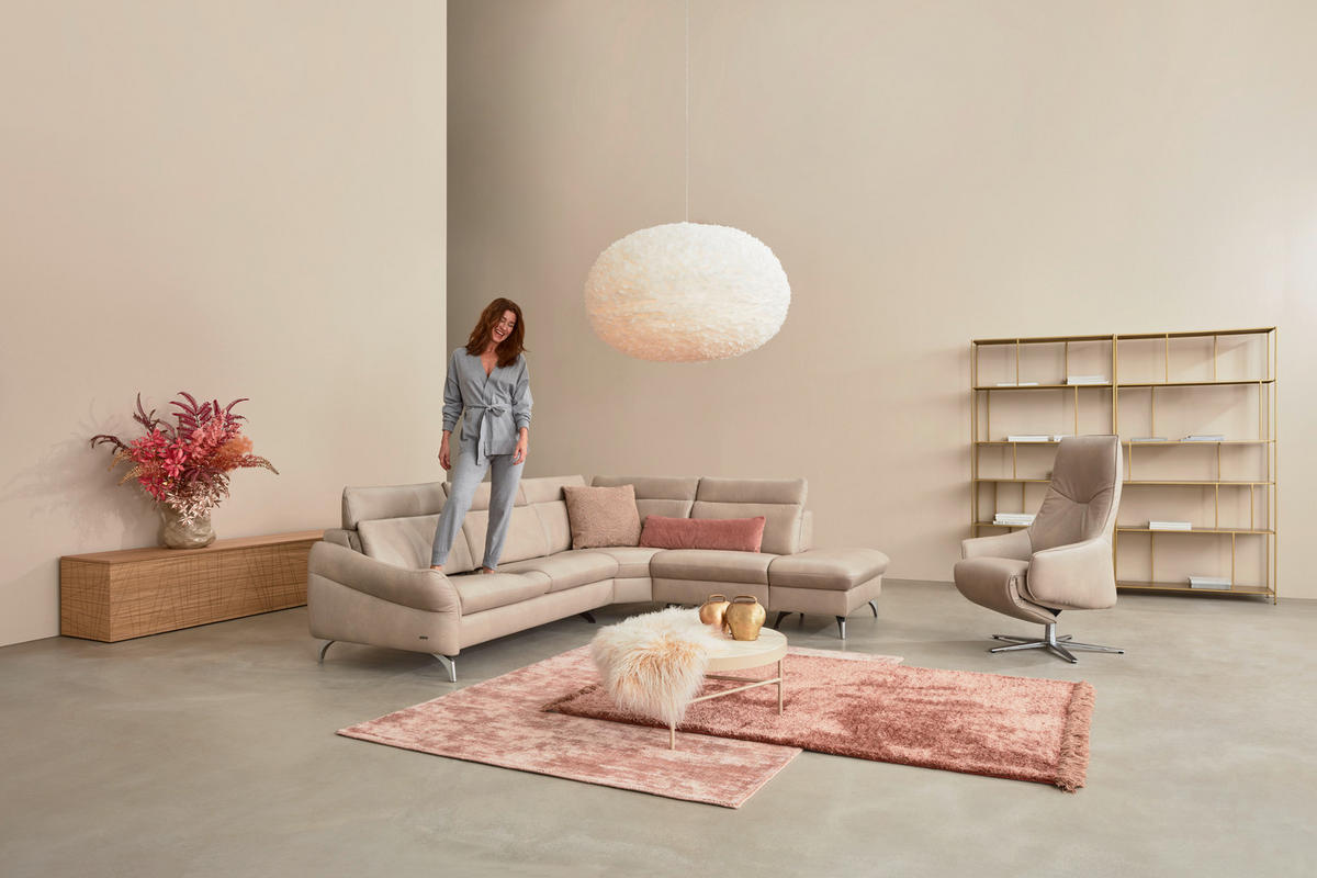 ECKSOFA in Echtleder Creme  - Edelstahlfarben/Creme, Konventionell, Leder/Metall (292/243cm) - Himolla Komfortklass