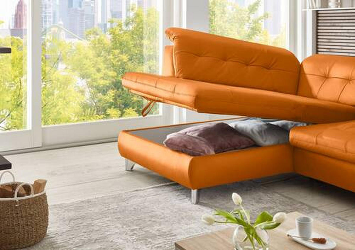 ECKSOFA in Echtleder Orange  - Orange, Basics, Leder/Metall (211/309cm) - Beldomo Speed
