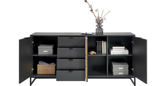 SIDEBOARD  in 177,1/85,4/40 cm  - Schwarz/Graphitfarben, MODERN, Holzwerkstoff/Metall (177,1/85,4/40cm) - Voleo