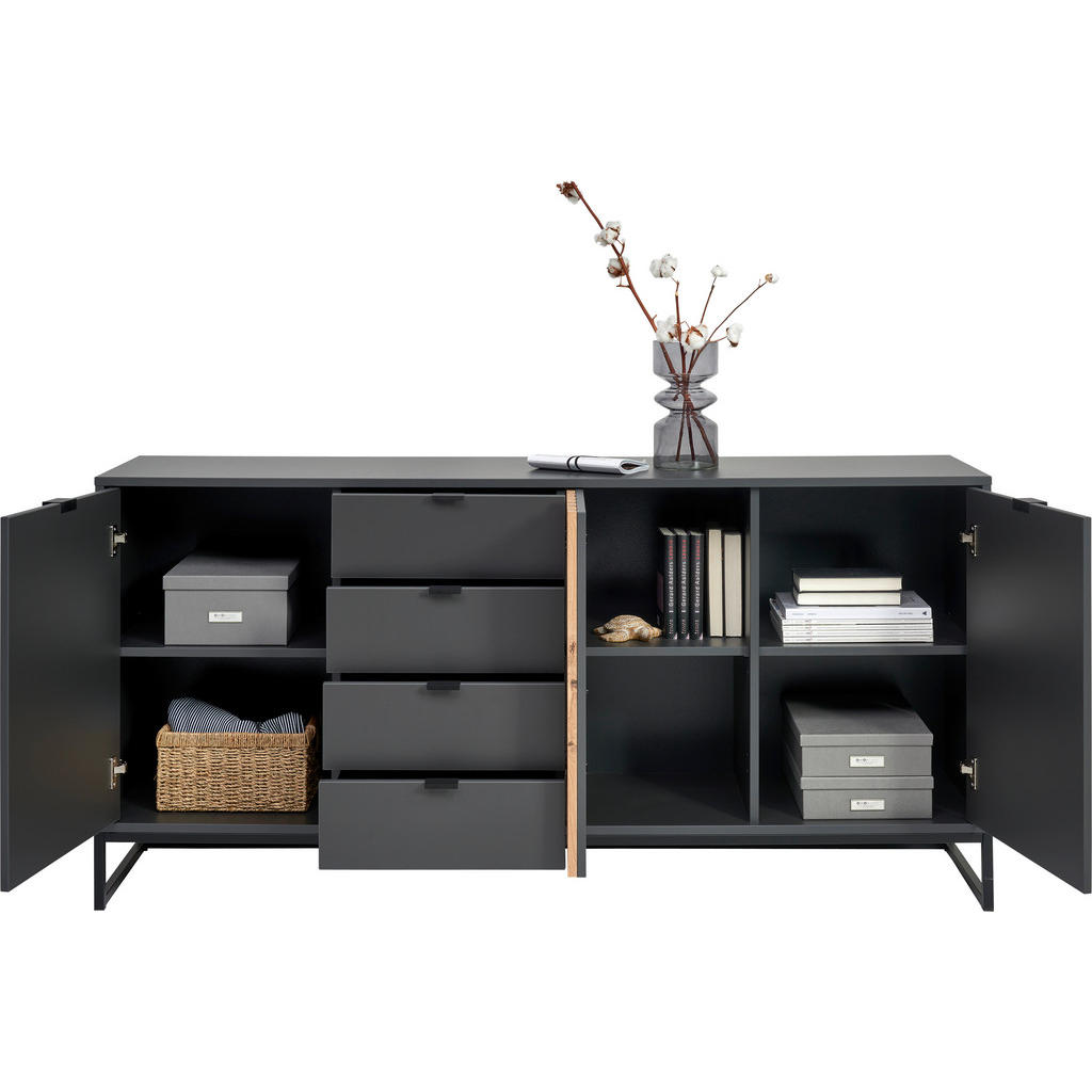 Thumbnail - Voleo Sideboard, Graphit, Eiche Artisan, Metall, 3 Fächer, 4 Schubladen, 177.1x85.4x40 cm, FSC Mix, Beimöbel erhältlich,...
