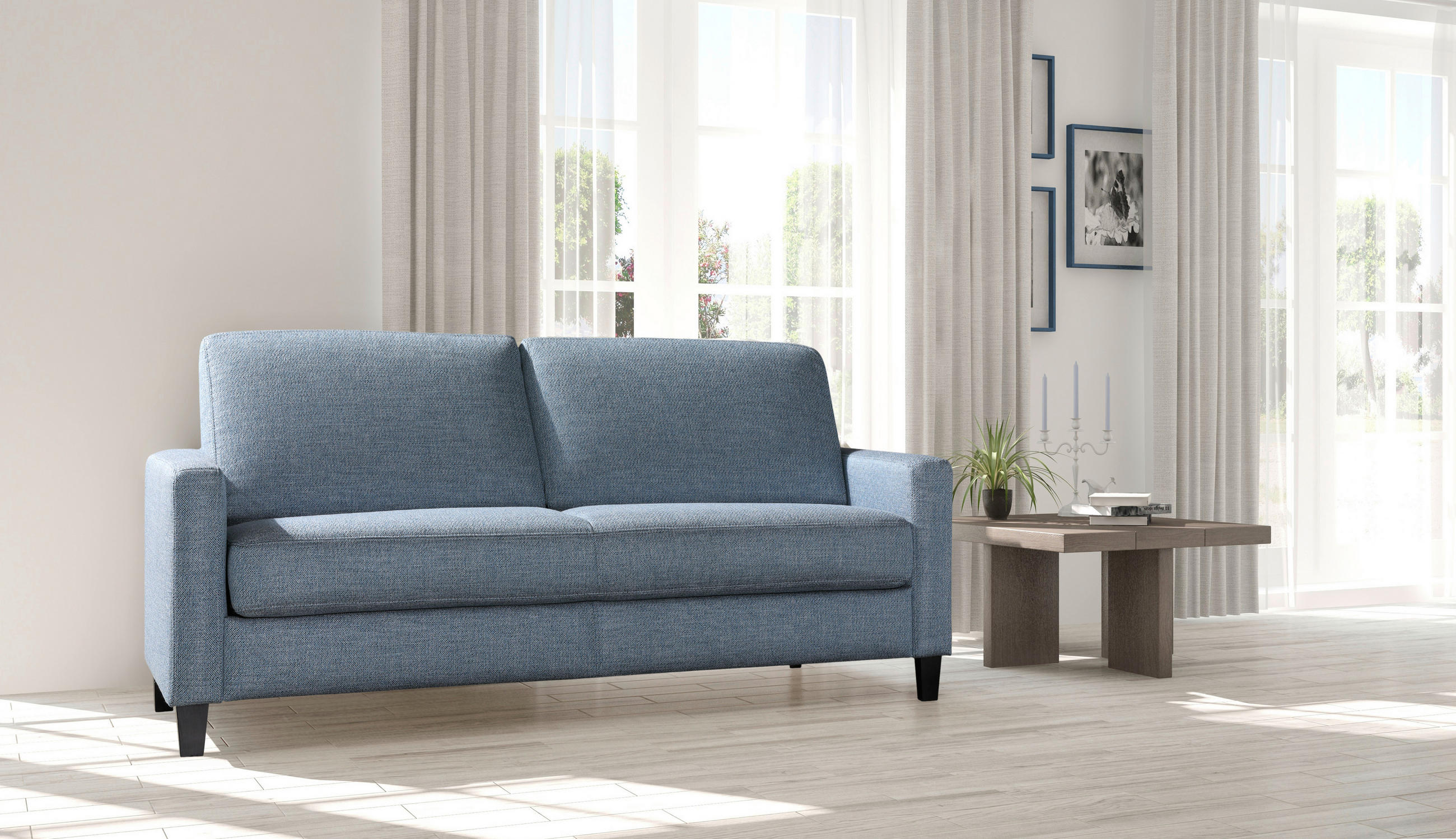 SCHLAFSOFA Webstoff Grau, Blau  - Blau/Schwarz, Design, Holz/Textil (184/87/102cm) - Dieter Knoll