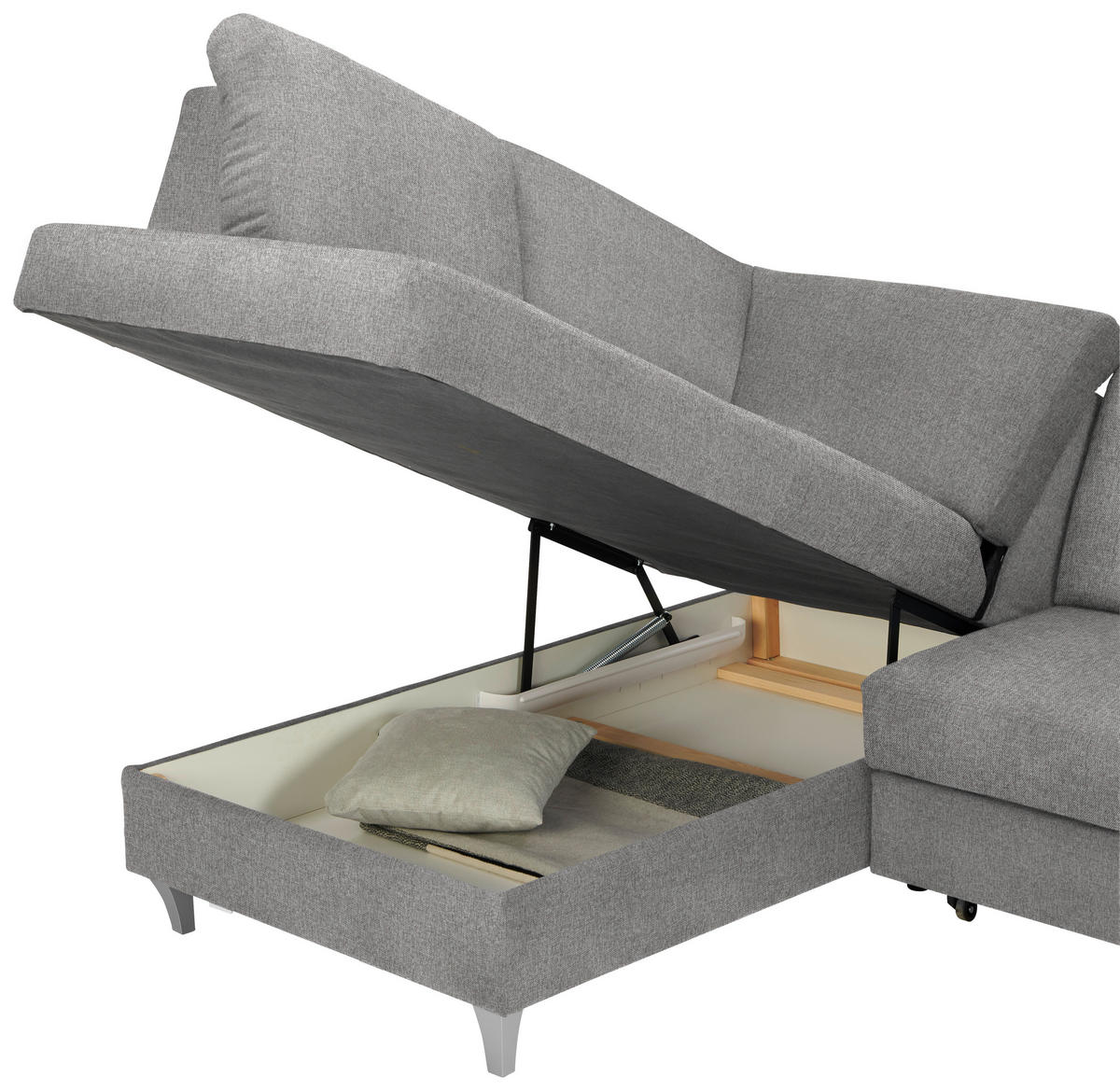 ECKSOFA in Flachgewebe Grau  - Silberfarben/Grau, Konventionell, Holz/Textil (186/255cm) - Cantus