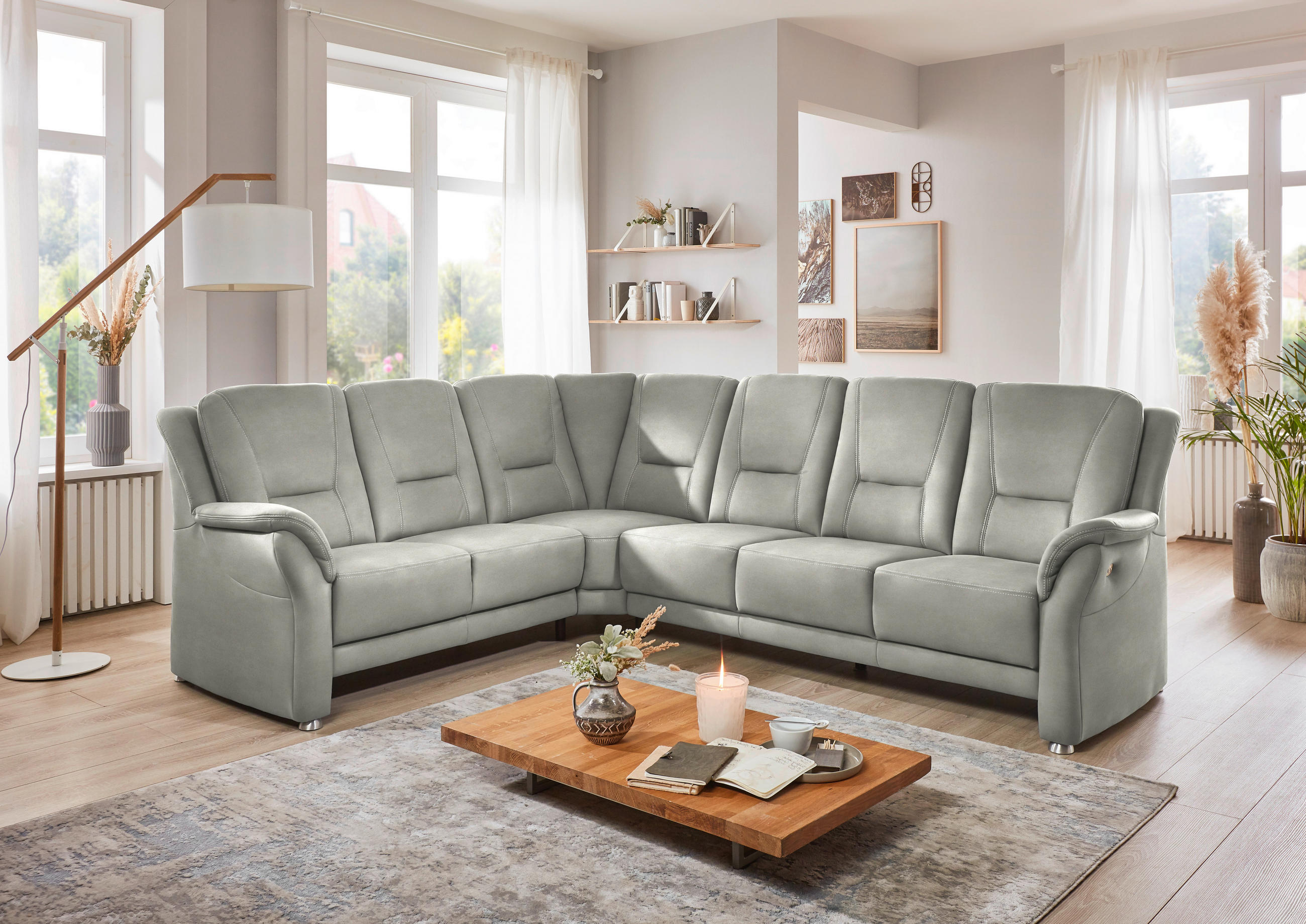 ECKSOFA in Mikrofaser Silberfarben  - Beige/Silberfarben, Konventionell, Textil/Metall (223/275cm) - Beldomo Comfort