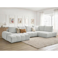 ECKSCHLAFSOFA EVEREST  mit Rücken echt, Armteil links, Armteil rechts Flachgewebe Hellgrau  - Hellgrau/Schwarz, MODERN, Kunststoff/Textil (198/423/212cm)