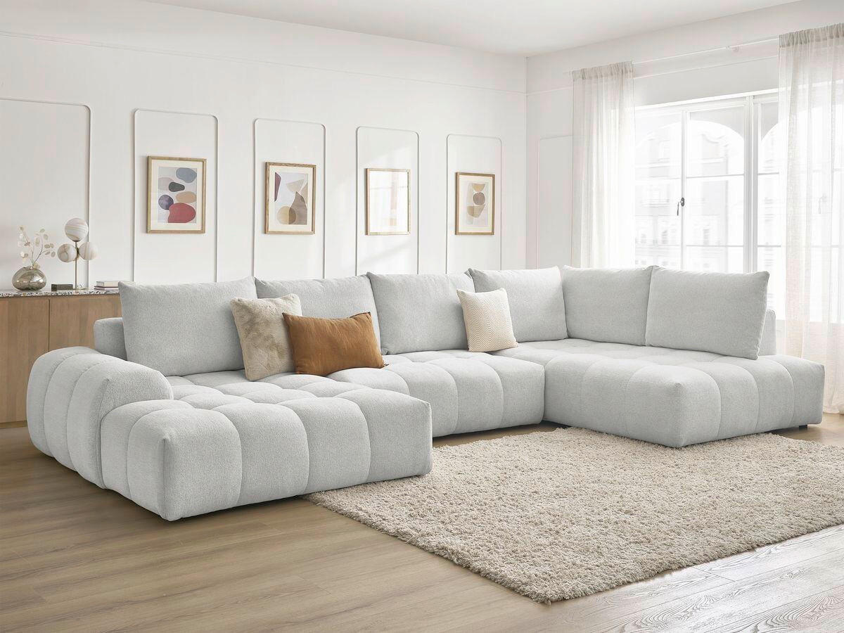 ECKSCHLAFSOFA EVEREST  mit Rücken echt, Armteil links, Armteil rechts Flachgewebe Hellgrau  - Hellgrau/Schwarz, MODERN, Kunststoff/Textil (198/423/212cm)