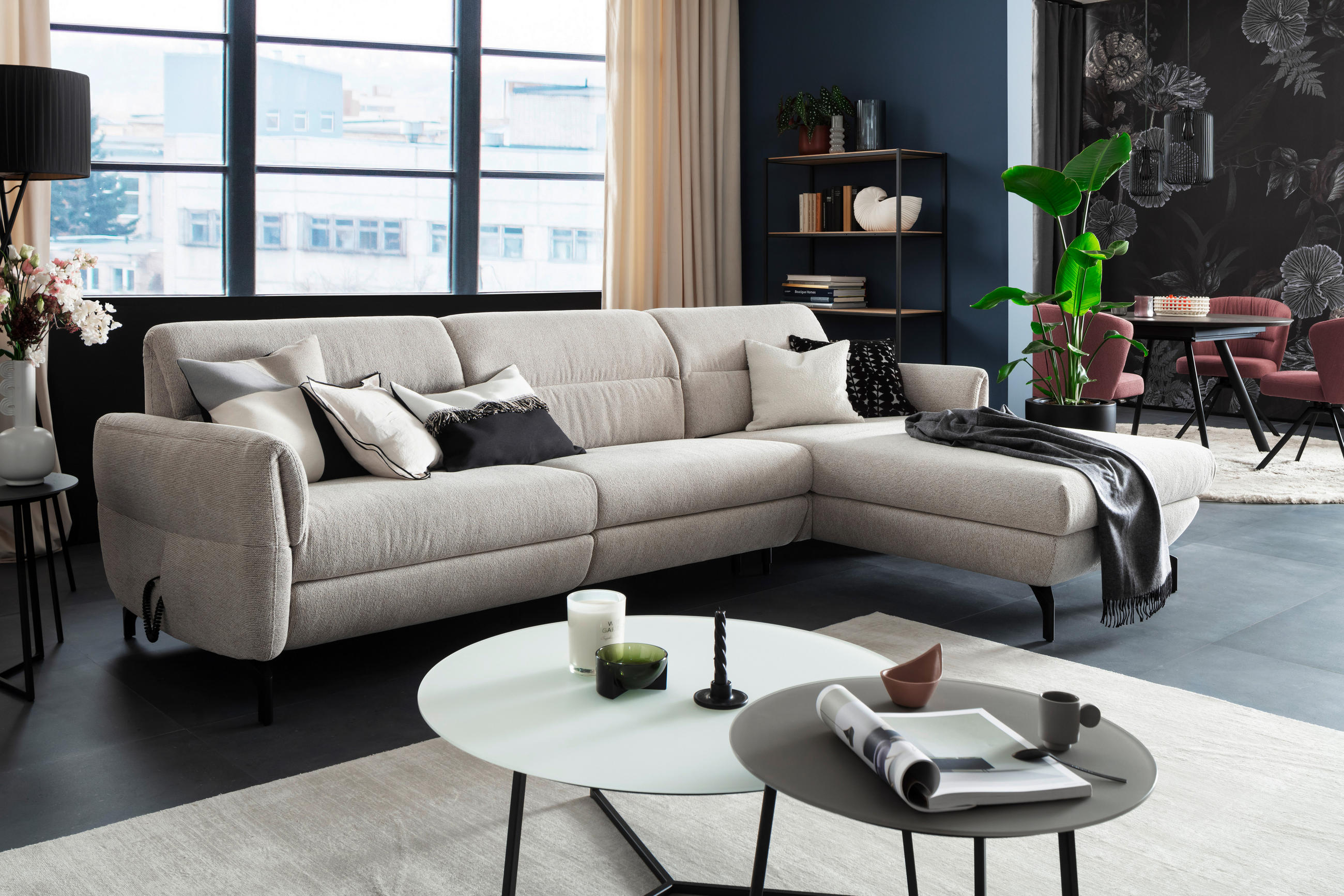 ECKSOFA Beige Chenille  - Beige/Schwarz, Design, Textil/Metall (299/187cm) - Schöner Wohnen