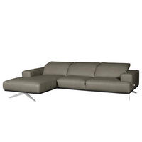 ECKSOFA Grau Echtleder Rücken echt, Kopfteilverstellung  - Chromfarben/Grau, Design, Leder/Metall (187/295cm) - Livetastic