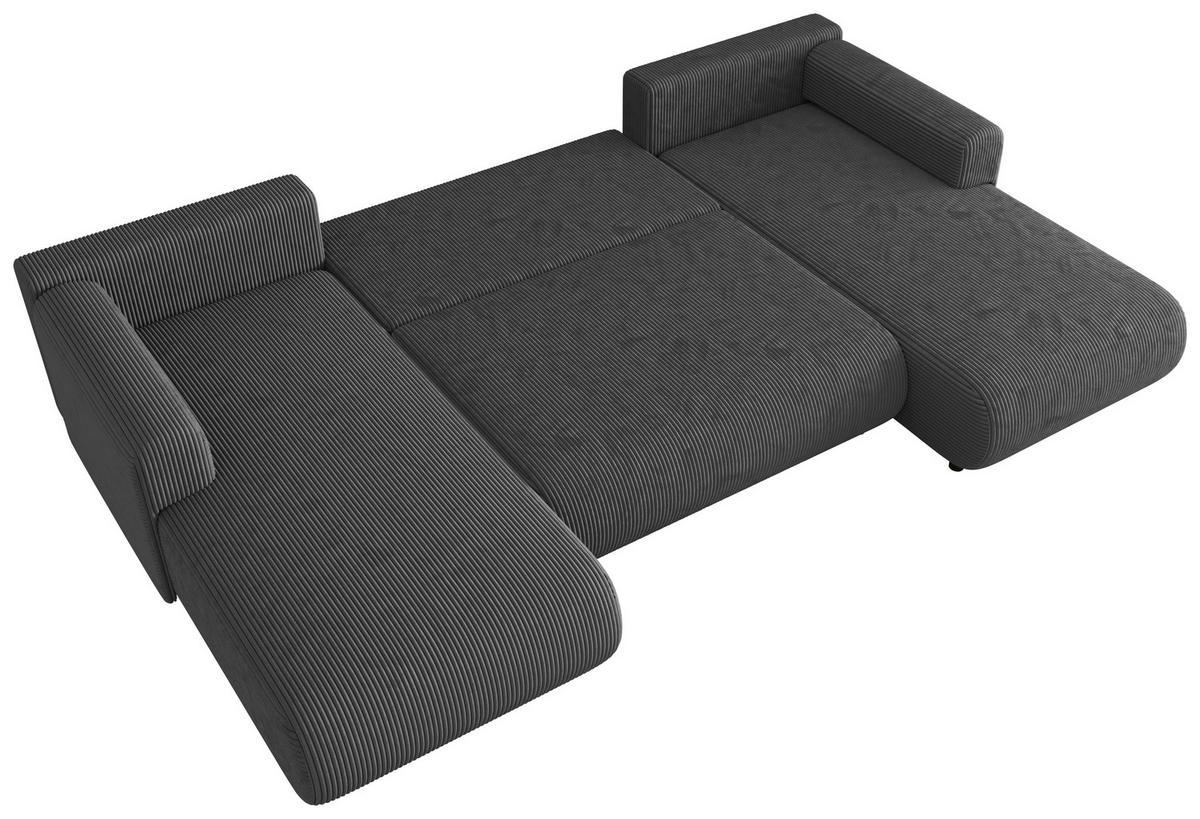 Wohnlandschaft inkl. Funktion Dunkelgrau Cord  - Dunkelgrau/Schwarz, KONVENTIONELL, Textil (200/360/200cm) - Xora