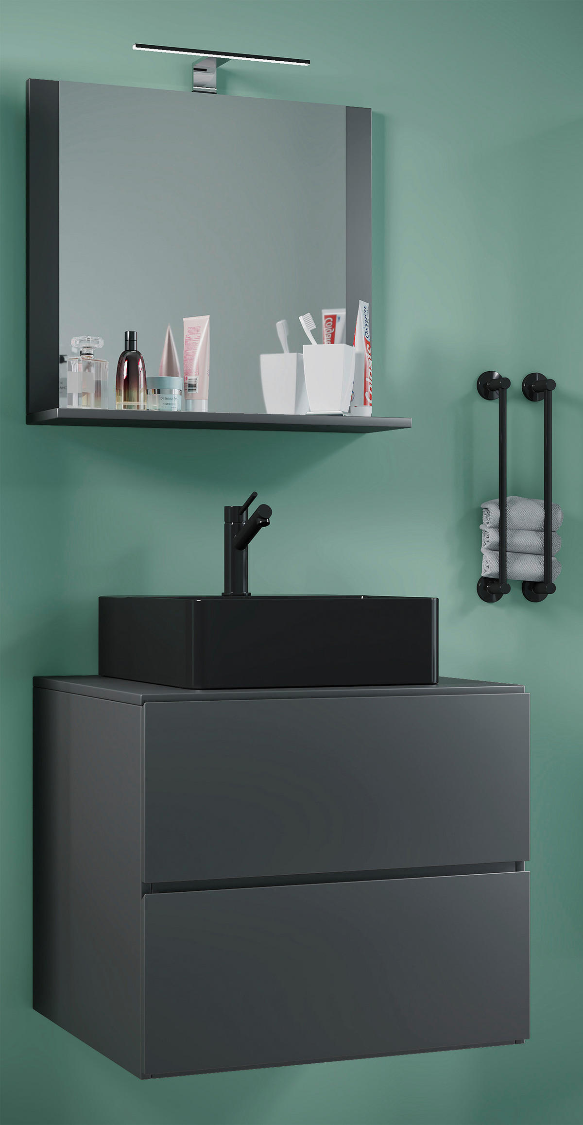 BADEZIMMER 3-teilig  in 61 cm  - Anthrazit/Schwarz, Modern, Glas/Keramik (61cm) - MID.YOU