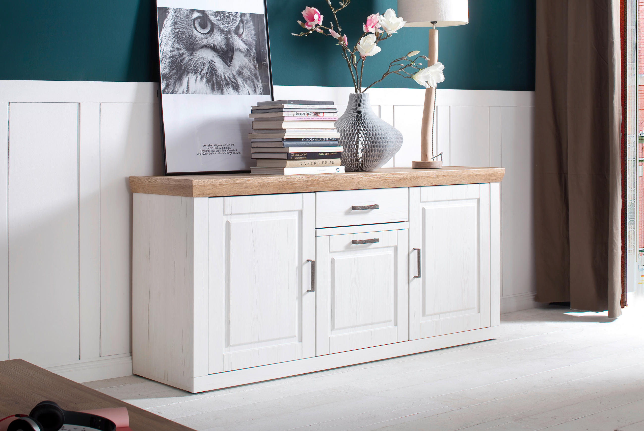 SIDEBOARD Brixen in 183/85/50 cm - Eichefarben/Schwarz, Basics, Holzwerkstoff/Metall (183/85/50cm) - Livetastic