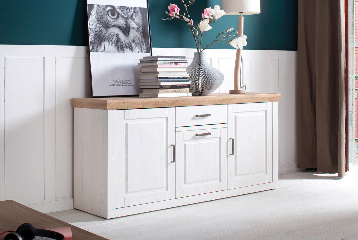 SIDEBOARD Brixen  in 183/85/50 cm  - Eichefarben/Schwarz, Basics, Holzwerkstoff/Metall (183/85/50cm) - Livetastic