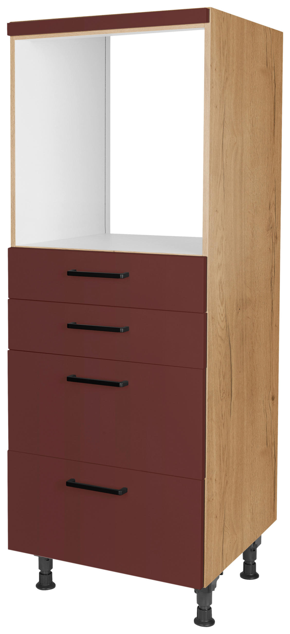 GERÄTEUMBAUSCHRANK 60/168/58 cm  in Rot, Eichefarben  - Eichefarben/Rot, MODERN, Holzwerkstoff/Metall (60/168/58cm) - Nobilia