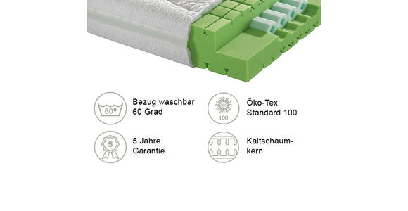 KALTSCHAUMMATRATZE 180/200 cm  - Weiß, Basics, Textil (180/200cm) - Dieter Knoll