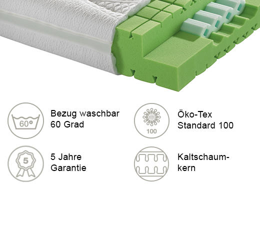 KALTSCHAUMMATRATZE 90/200 cm Höhe ca. 23 cm  - Weiß, Basics, Textil (90/200cm) - Dieter Knoll