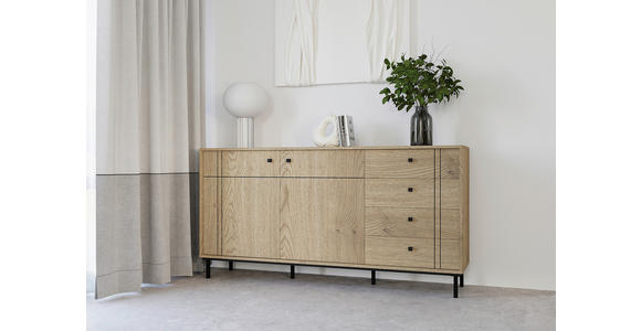 SIDEBOARD in 160,2/81,8/37 cm - Eichefarben/Schwarz, MODERN, Holzwerkstoff/Kunststoff (160,2/81,8/37cm) - Carryhome