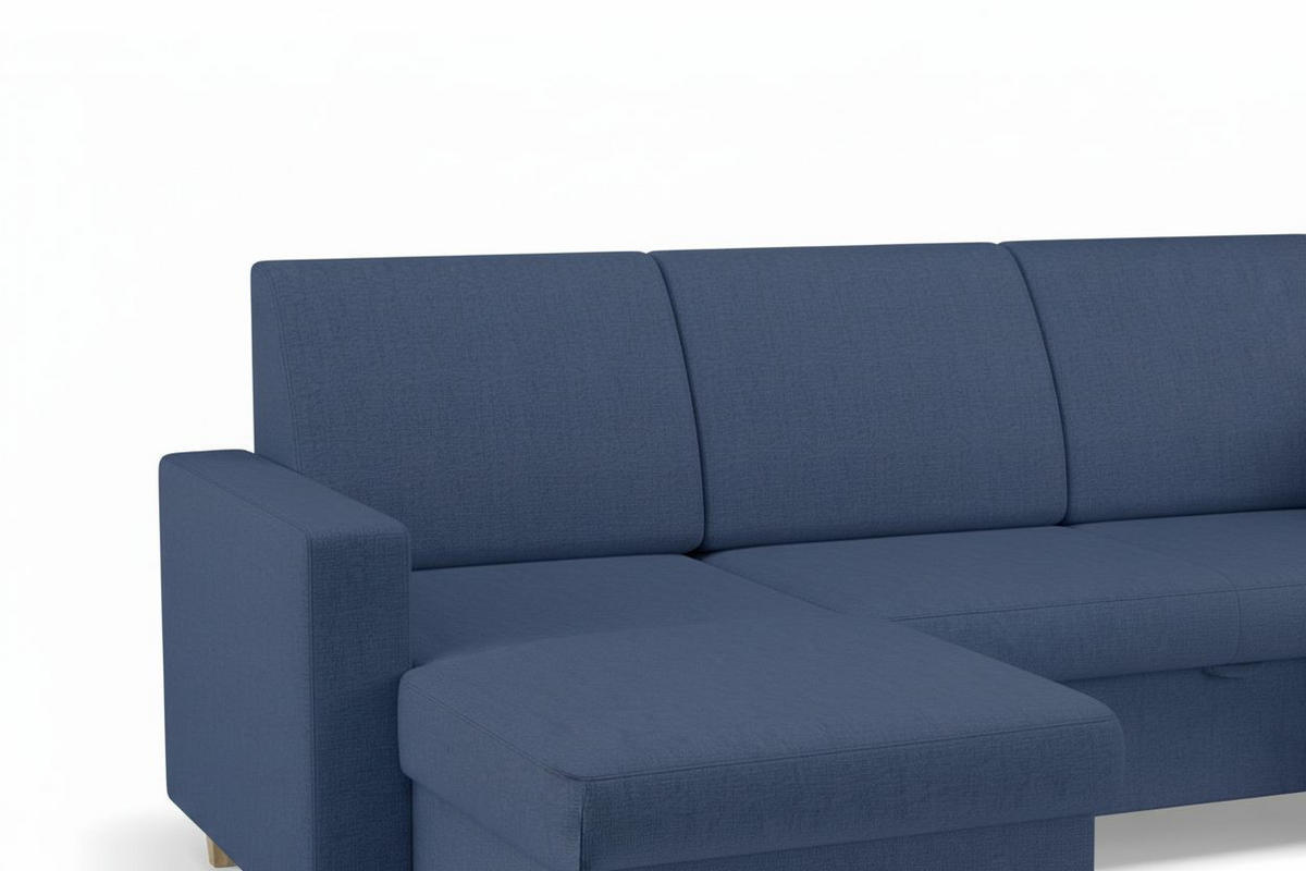 WOHNLANDSCHAFT Bouclé Blau  - Blau/Buchefarben, Design, Holz/Holzwerkstoff (310/160/145cm) - MID.YOU