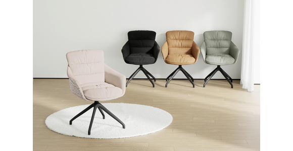 ARMLEHNSTUHL  Sitzfläche 360° drehbar, inklusive Armlehnen, automatische Rückholfunktion Webstoff Echtleder  - Beige/Schwarz, Design, Leder/Textil (62/85,5/65cm) - Dieter Knoll