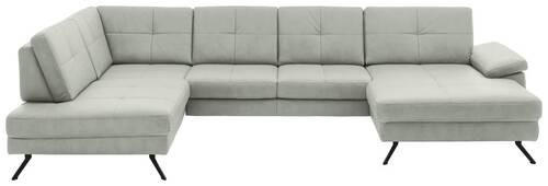 WOHNLANDSCHAFT in Lederlook, Mikrofaser Hellgrau  - Hellgrau/Schwarz, Design, Textil/Metall (220/345/179cm) - Beldomo System