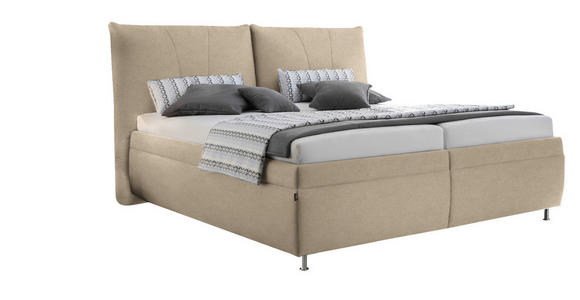 POLSTERBETT Matratze, gepolstertes Kopfteil, Lattenrost, Bettkasten Beige 180/200 cm  - Beige/Silberfarben, KONVENTIONELL, Holz/Textil (180/200cm) - Dieter Knoll