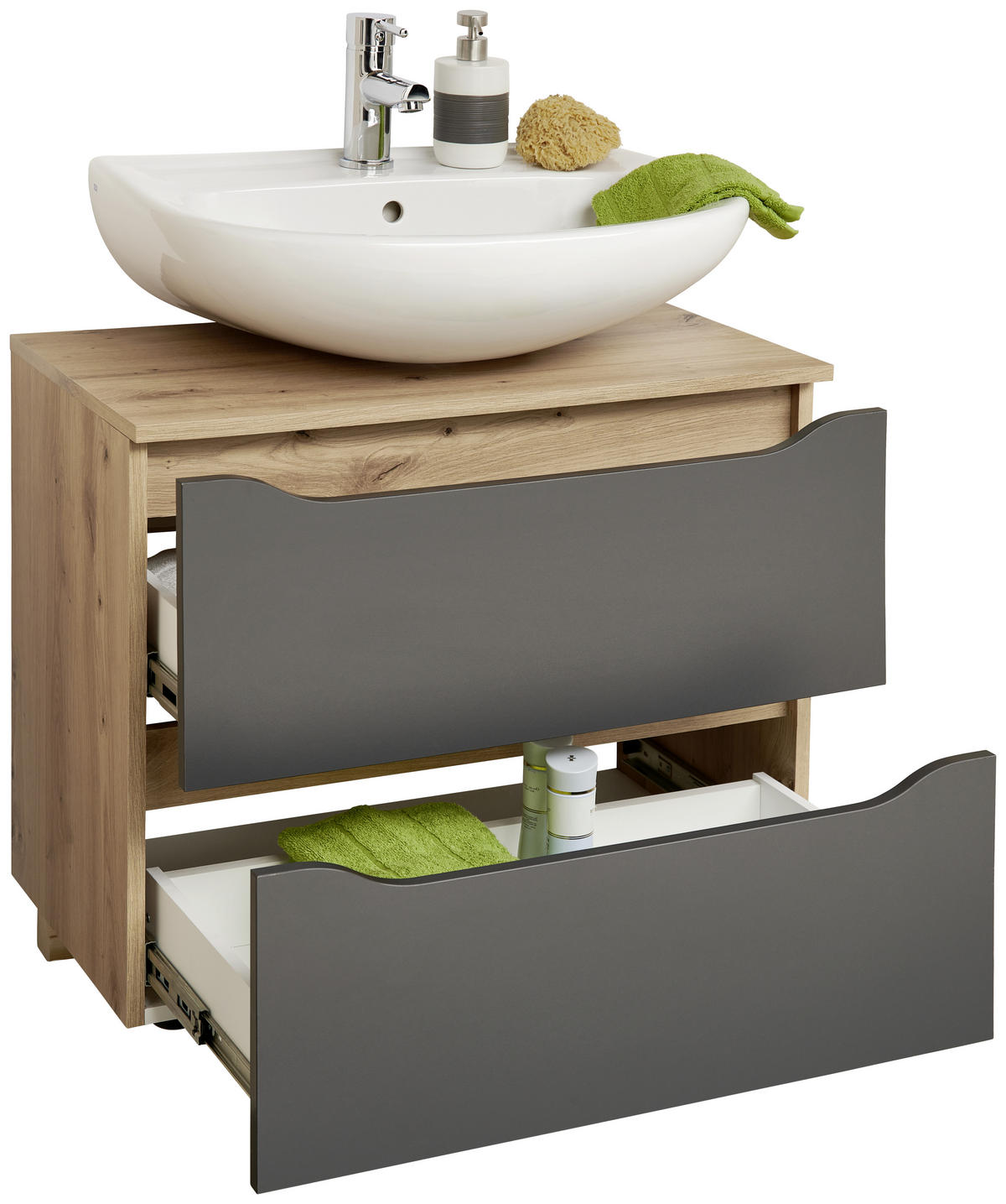 WASCHBECKENUNTERSCHRANK 70/60/40 cm  - Eichefarben/Anthrazit, MODERN, Holzwerkstoff/Kunststoff (70/60/40cm) - MID.YOU