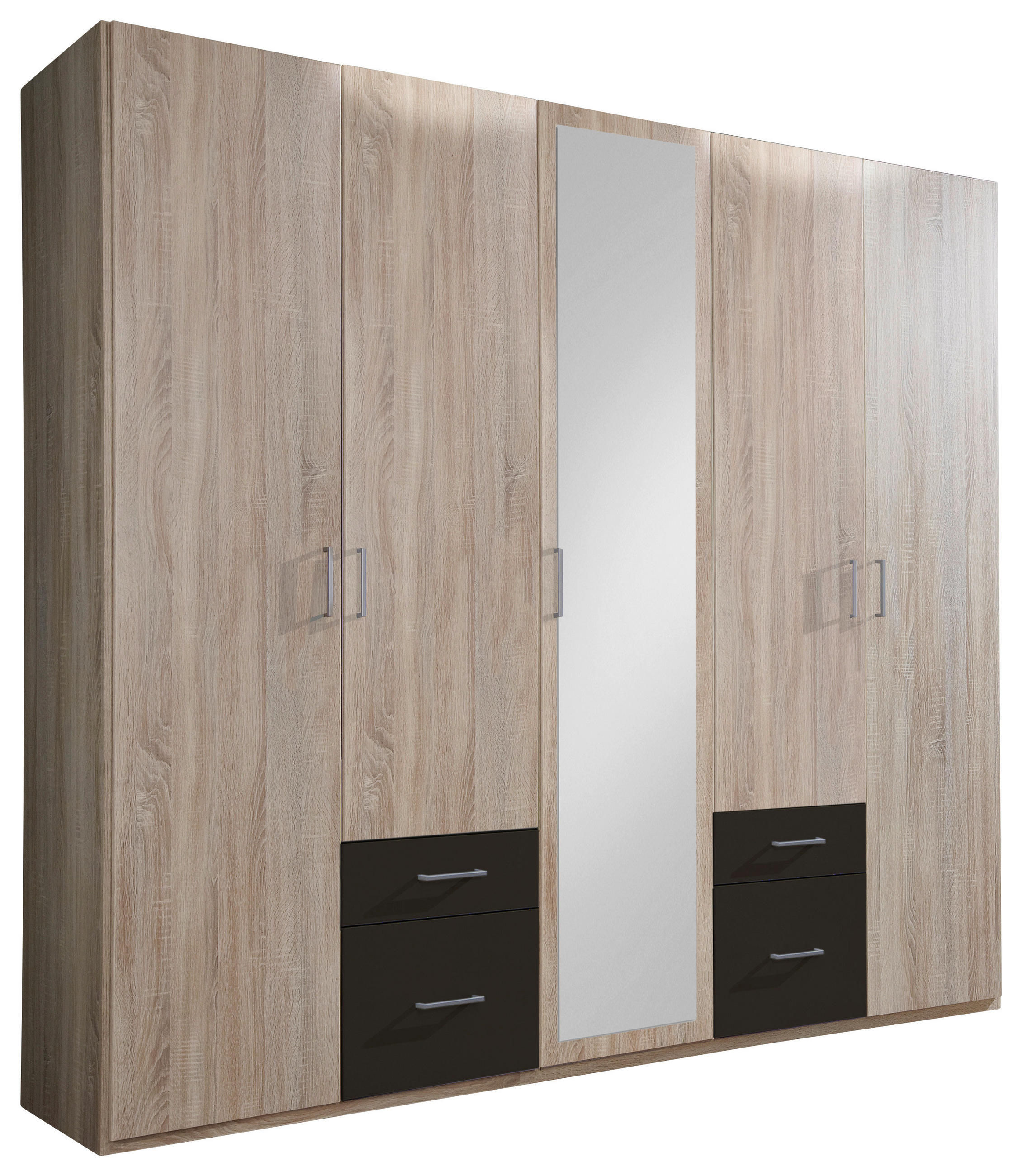 DREHTÜRENSCHRANK 225/210/58 cm,  in Graphitfarben, Eichefarben, 5-türig  - Eichefarben/Silberfarben, Design, Glas/Holzwerkstoff (225/210/58cm) - MID.YOU