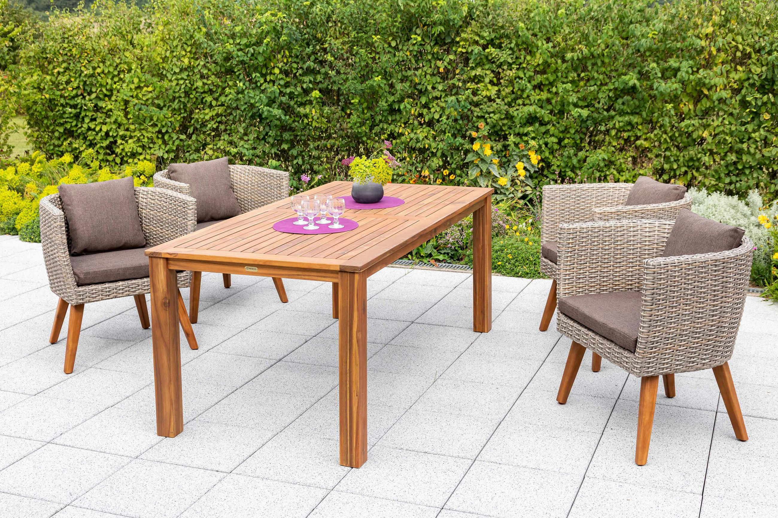 GARTENTISCHGRUPPE AkazieHartholz Aluminium  - Beige/Braun, KONVENTIONELL, Holz/Kunststoff - Gardenson