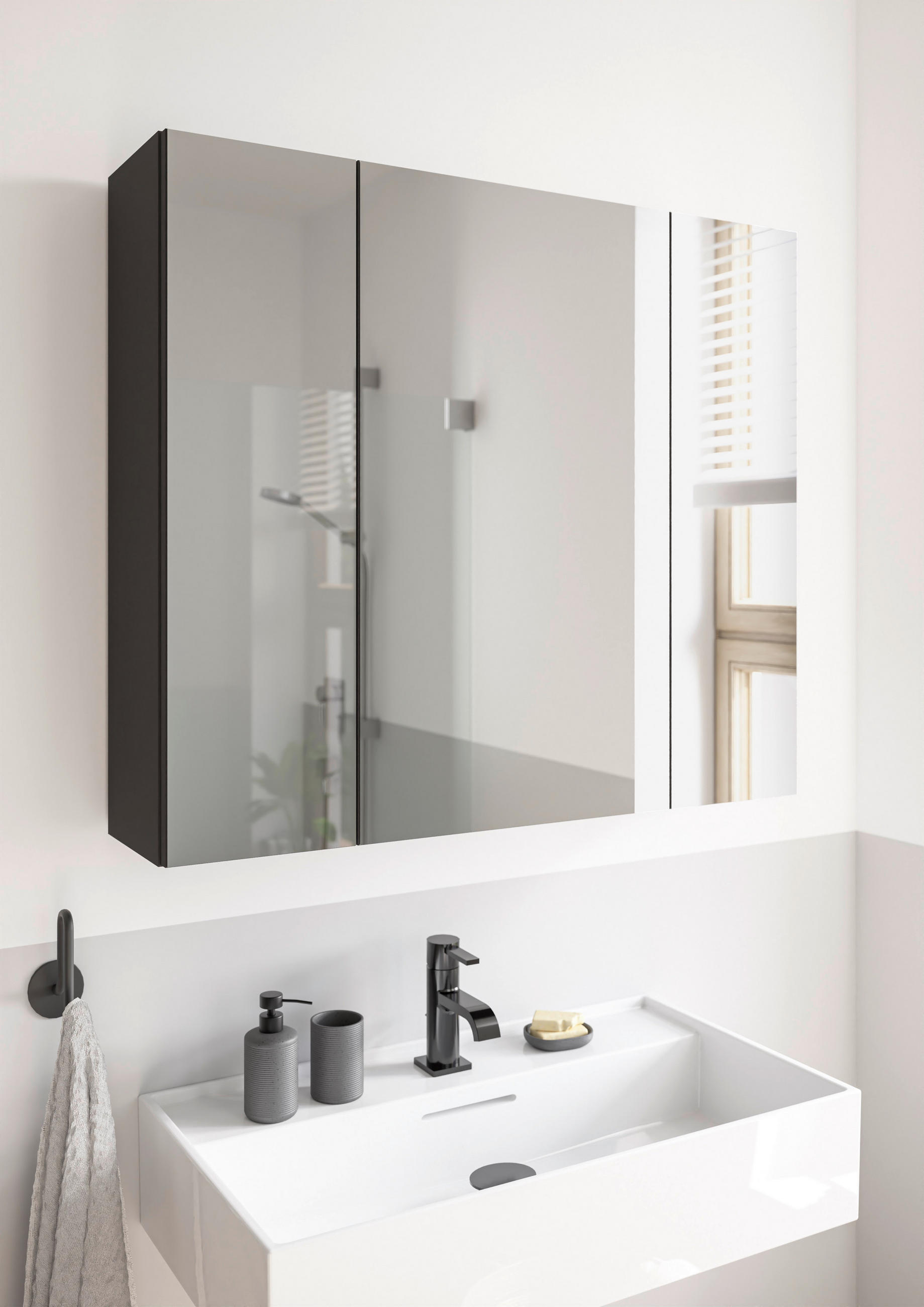 SPIEGELSCHRANK 80/70/20 cm  - Schwarz, MODERN, Glas/Holzwerkstoff (80/70/20cm) - MID.YOU