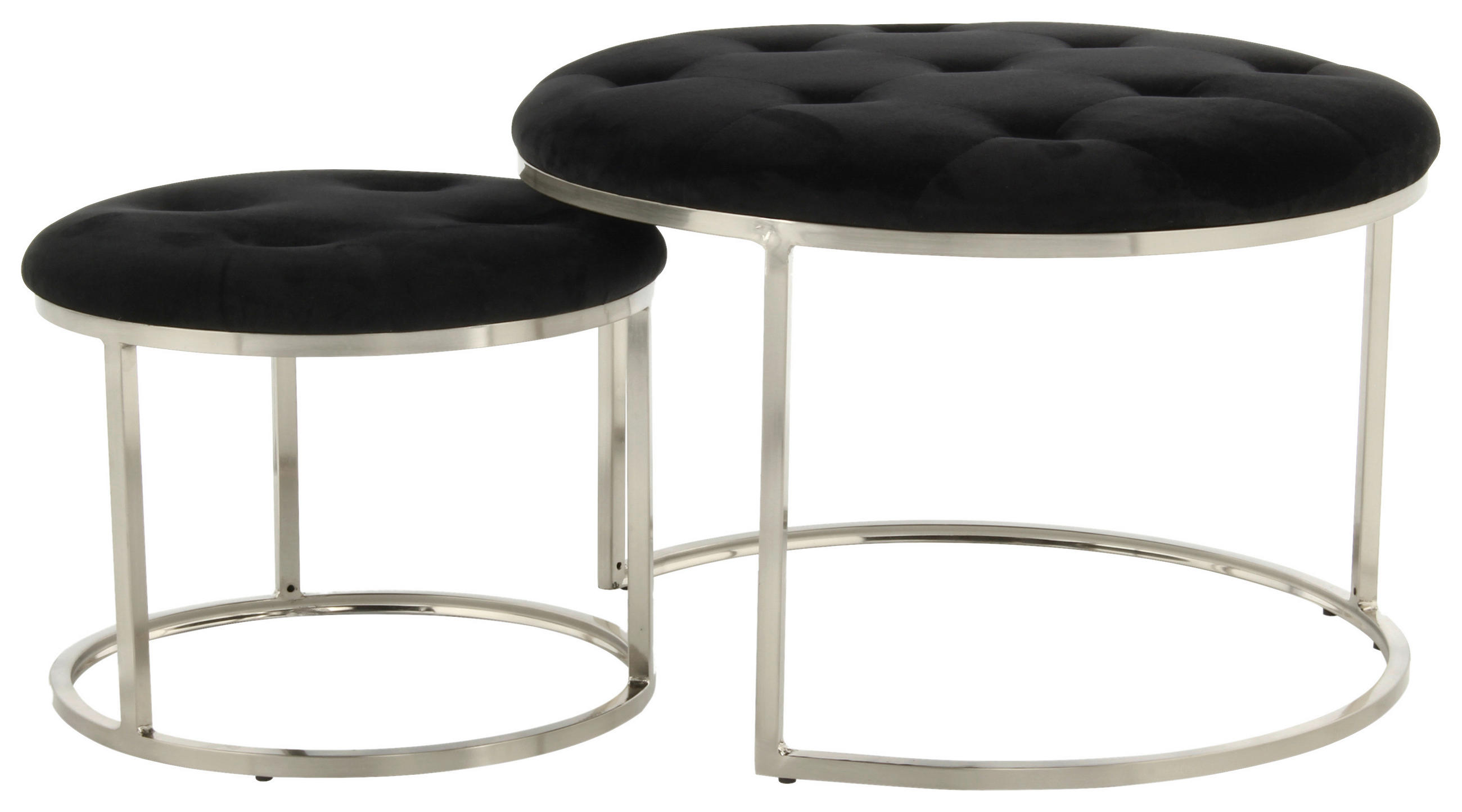 HOCKERSETSchwarz, Silberfarben  - Silberfarben/Schwarz, Design, Textil/Metall (40/60/32/41/40/60cm) - Kayoom