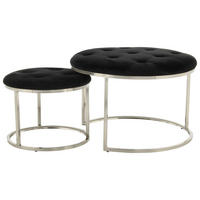 HOCKERSET Schwarz, Silberfarben  - Silberfarben/Schwarz, Design, Textil/Metall (40/60/32/41/40/60cm) - Kayoom