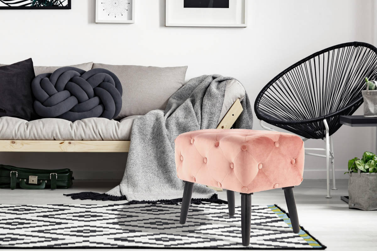 HOCKER in Textil, Holzwerkstoff Rosa, Schwarz  - Schwarz/Rosa, Basics, Holzwerkstoff/Textil (40/48/60cm) - Kayoom