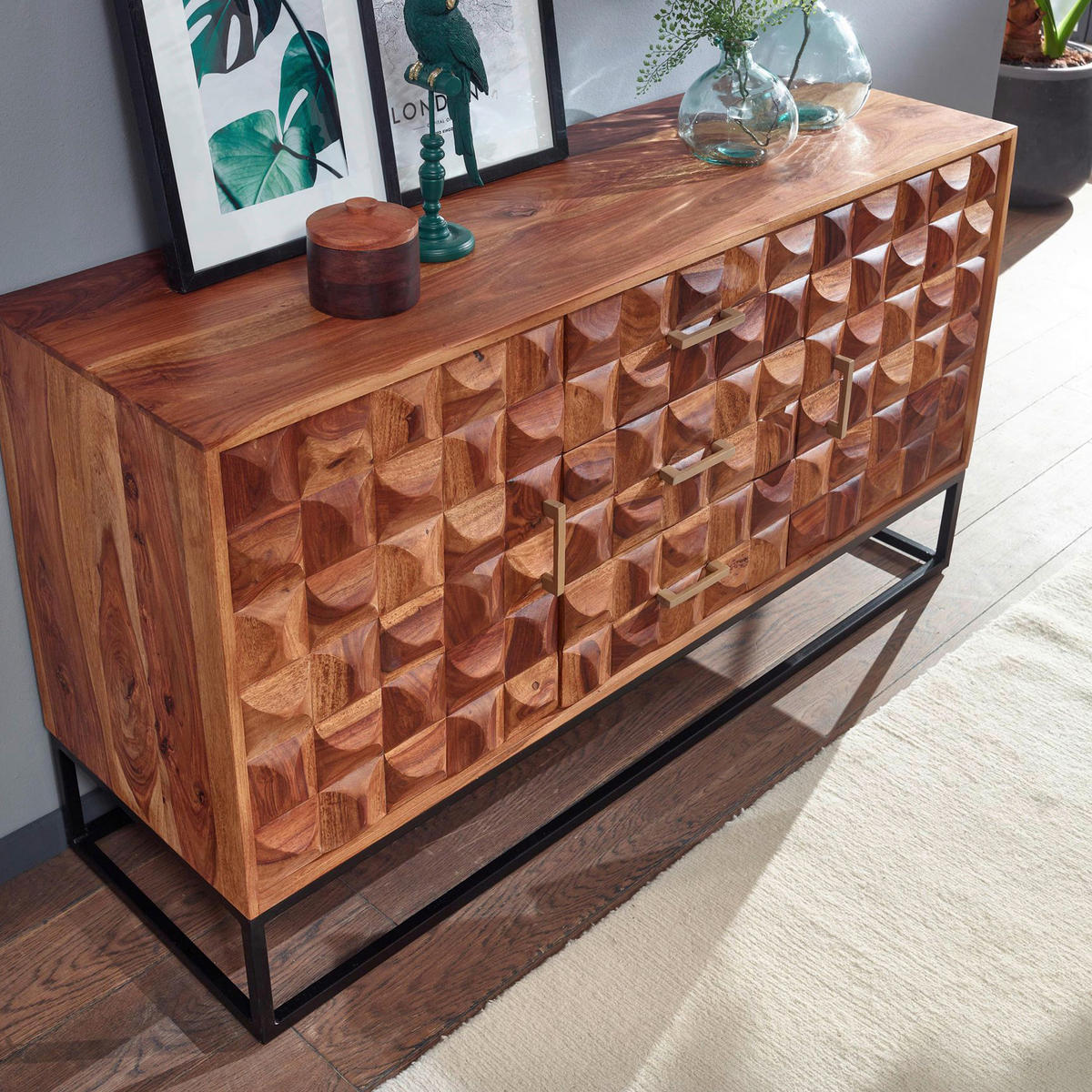 SIDEBOARD 145/81/45 cm  - Goldfarben/Sheeshamfarben, Design, Holz/Metall (145/81/45cm) - MID.YOU