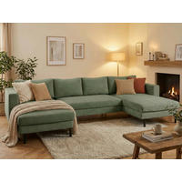 WOHNLANDSCHAFT Grün Cord  - Schwarz/Grün, MODERN, Textil/Metall (161/306/161cm) - Trendmanufaktur