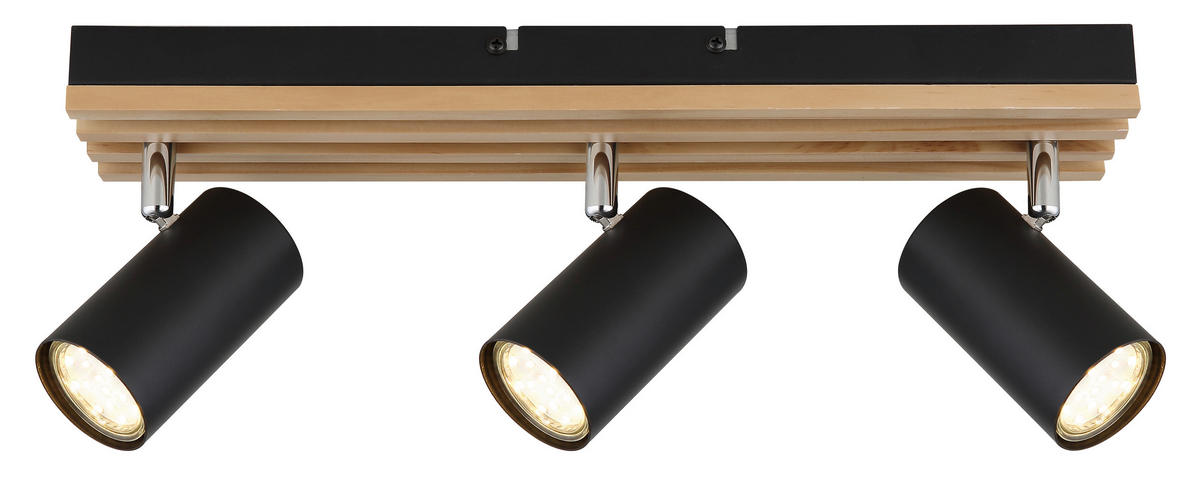 BODOVÉ SVIETIDLO, 25 W/GU10, 41/8/12,5 cm - čierna/farba pínie, Natur, kov/drevo (41/8/12,5cm) - Novel